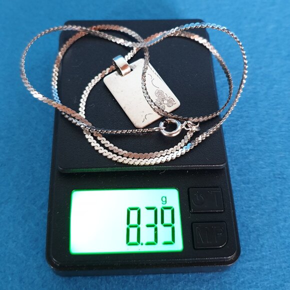 Vintage Italy 925 Sterling Silver Floral Engraved Minimalist Pendant Necklace - Picture 10 of 11